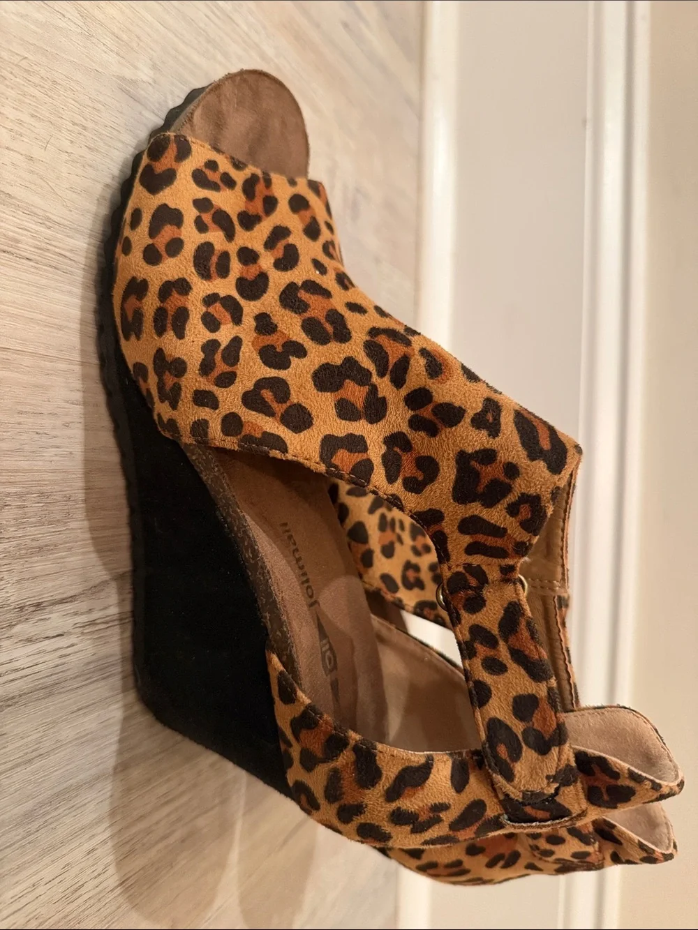 Leopard Print Wedge Sandals - Women's Open Toe Heels